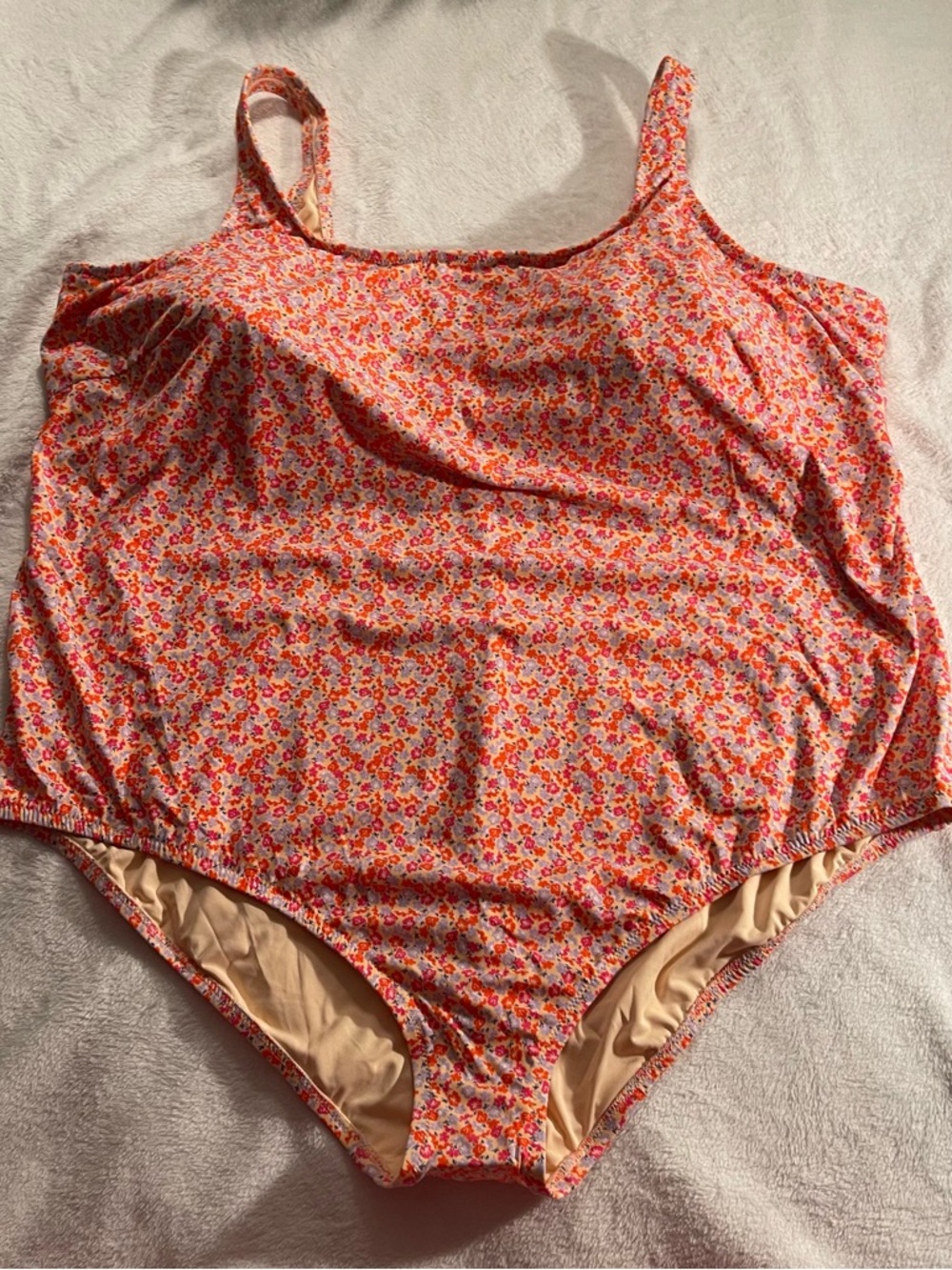 Amazon Essentials Floral One-Piece Swimsuit Pink and Orange 5X Plus Size UPF50+
